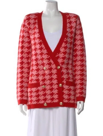 Pre-owned L'agence Houndstooth Print V-neck Sweater In Red