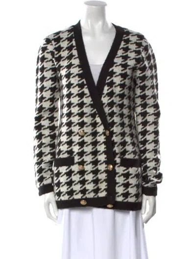 Pre-owned L'agence Houndstooth Print V-neck Sweater In White