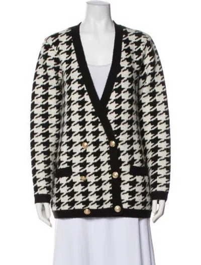 Pre-owned L'agence Houndstooth Print V-neck Sweater In White
