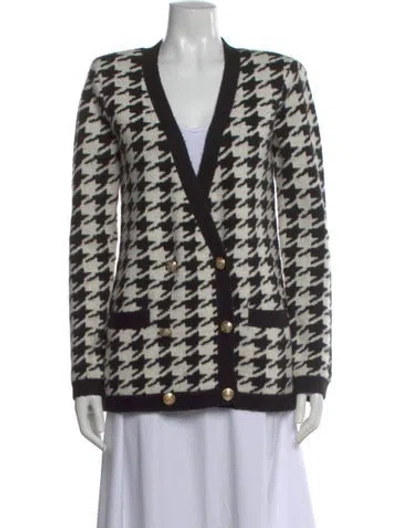 Pre-owned L'agence Houndstooth Print V-neck Sweater In White