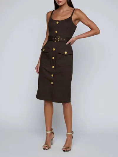 L'agence Ida Button-front Tank Midi Dress In Dark Brown In Black