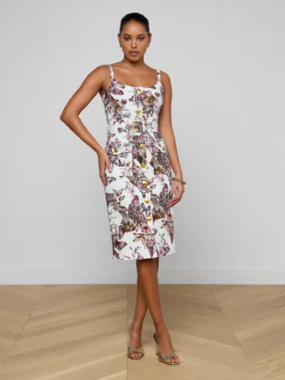 L'agence Ida Print Sleeveless Belted Stretch Cotton Dress In Multi