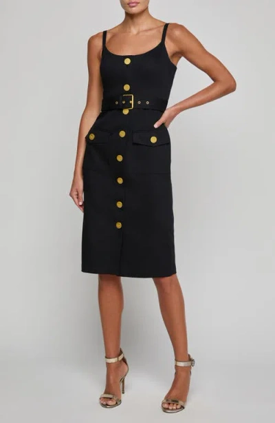 L'agence Ida Sleeveless Belted Stretch Cotton Dress In Black