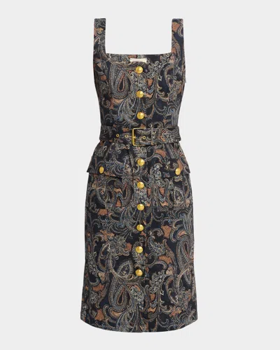 L'agence Idy Paisley Button-front Midi Dress In Black