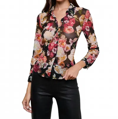 L'AGENCE INDIANA FITTED 3/4 SLEEVE BLOUSE IN MULTI CLUSTER FLORAL