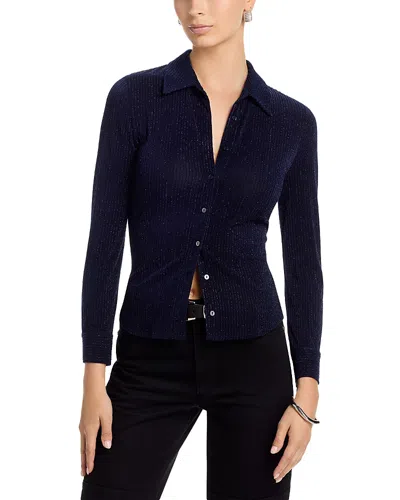 L'agence Indiana Metallic Fitted Blouse In Blue
