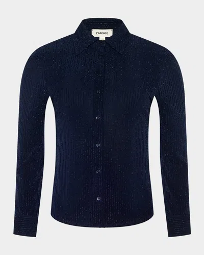 L'agence Indiana Metallic-striped Cardigan In Blue