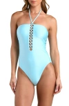 L'agence Indore Ring Solid Halter One Piece Swimsuit In Blue