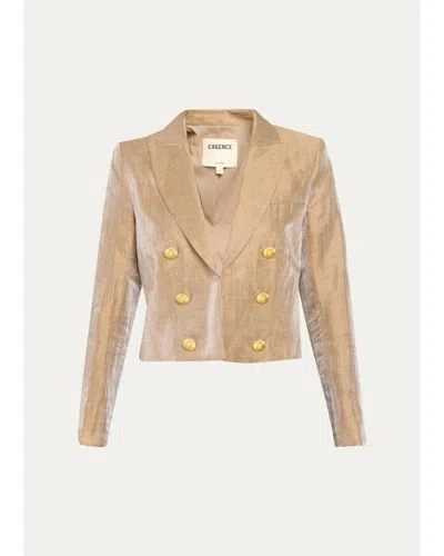 L'agence Inez Cropped Metallic Blazer In Brown