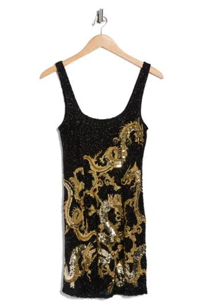 L'agence Inori Sequin Embellished & Beaded Dragon Minidress In Black