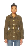 L'agence Ishani Belted Suede Jacket In Green