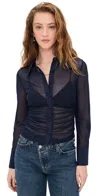 L'agence Isola Long Sleeve Mesh Button Down Midnight In Blue