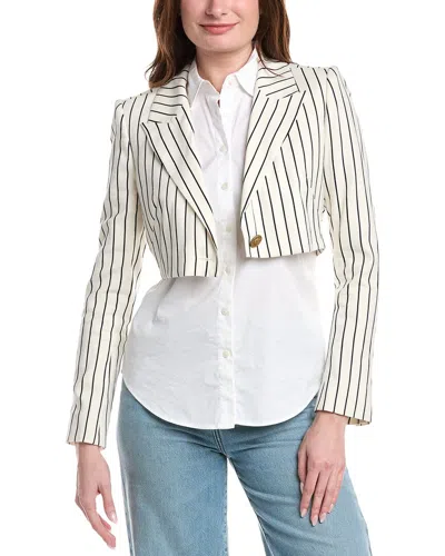 L'agence Izzie Cropped Linen-blend Blazer In Blue