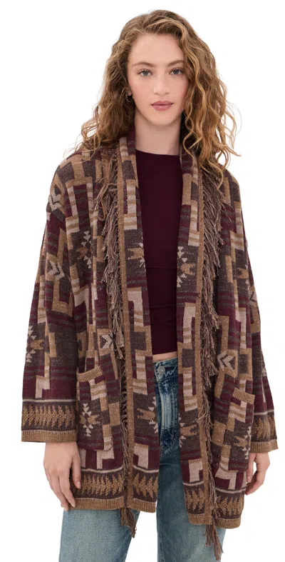 L'agence Jair Jacquard Fringe Cardigan Dk Java/burgundy Multi