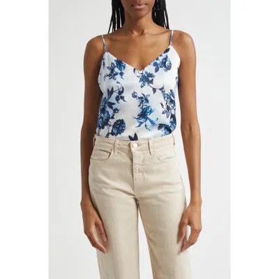 L'agence Jane Floral Print Silk Camisole In Blue