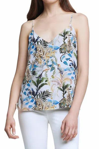 L'agence Jane Silk Camisole In Grey Green Animal Palm In White