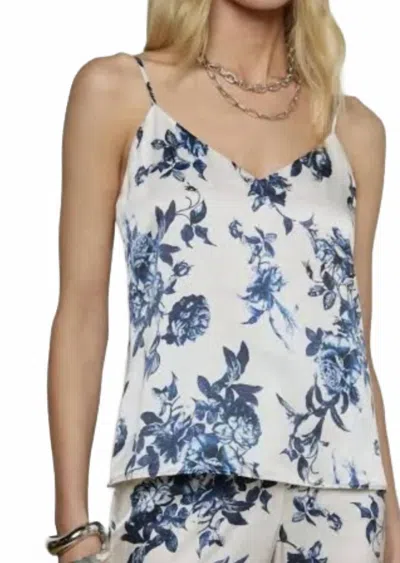 L'agence Jane Spag Strap Camisole In White/blue Floral
