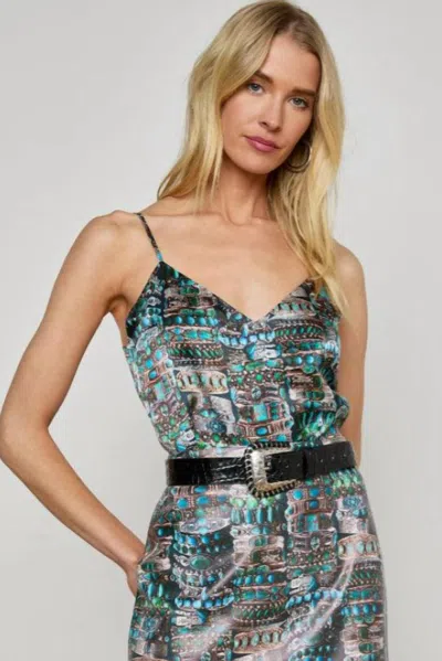 L'agence Jane Spaghetti Strap Top In Midnight Multi Western In Green