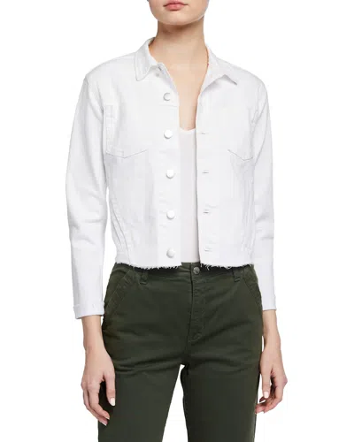 L'agence Janelle Slim Cropped Jean Jacket With Raw Hem In White