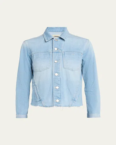 L'agence Janelle Raw Hem Cotton Denim Jacket In Blue