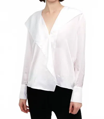 L'agence Jaslynn Silk Open Collar Blouse In White