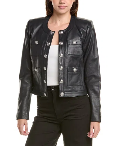 L'agence Jayde Collarless Leather Jacket In Black