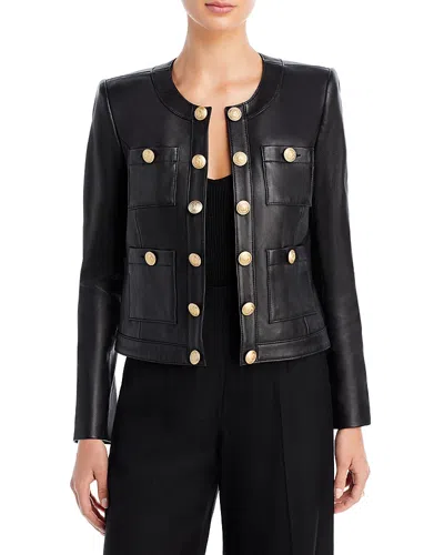 L'agence Jayde Collarless Leather Jacket In Black
