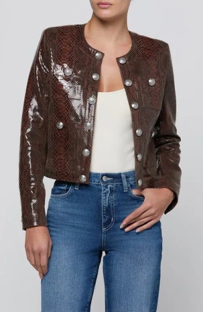 L'agence Jayde Snake Embossed Leather Collarless Jacket In Burgundy