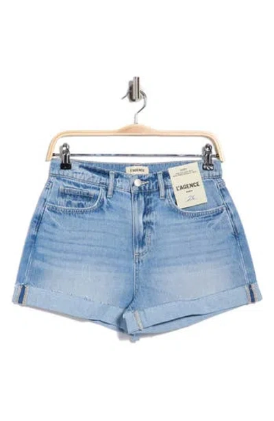 L'agence Jazzy High Waist Cuffed Jean Shorts In Blue