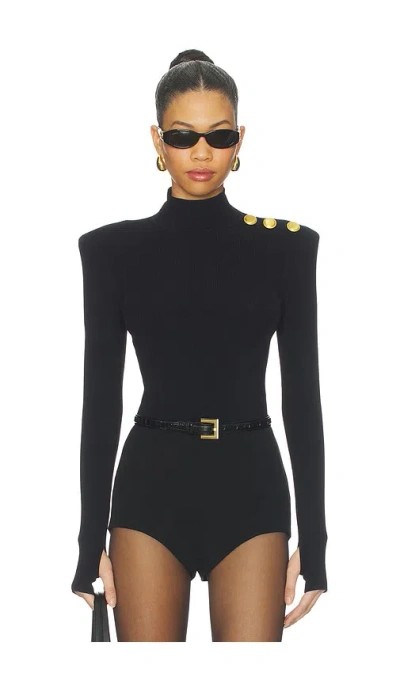 L'agence Jennis Mockneck Knit Bodysuit In Black