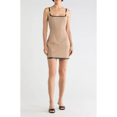 L'agence Jettie Leather Trim Minidress In Brown