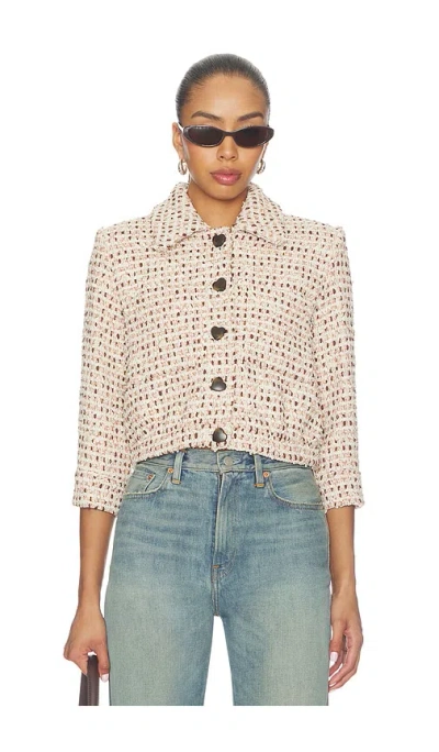 L'agence Jia Crop 3/4 Sleeve Jacket In Ivory & Pink