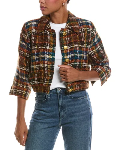 L'agence Jia Crop 3/4 Sleeve Wool-blend Jacket In Brown