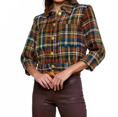 L'agence Jia Cropped Tweed Jacket In Brown Multi Plaid