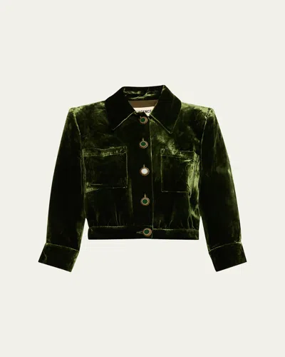 L'agence Jia Cropped Velvet Jacket In Green