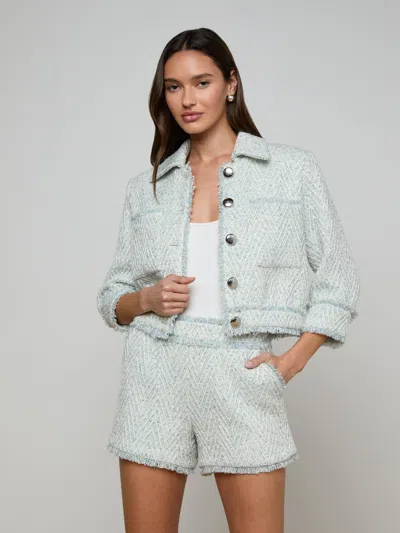 L'agence Jia Fringed Tweed Jacket In Blue