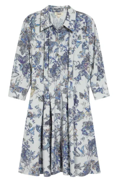 L'agence Jouni Pinktuck Short Dress In Grey Watercolor Butterfly In Multi