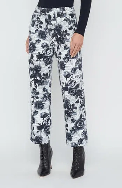 L'agence June Rose Print Stovepipe Crop Jeans In Whtblk Ro