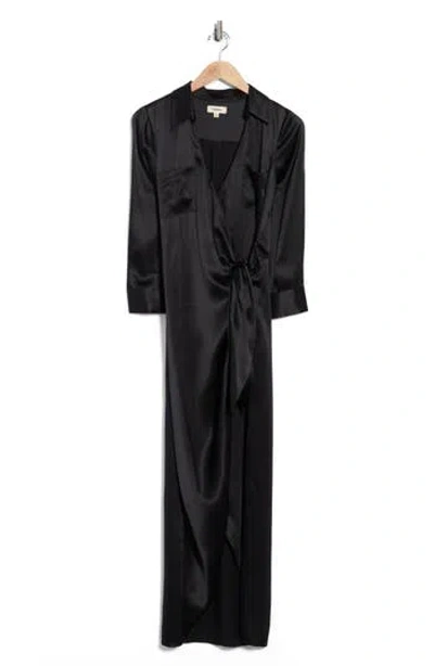 L'agence Kadi Long Silk Wrap Dress In Black