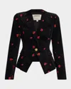L'agence Kaisley Embroidered Velvet Single-breasted Blazer In Black