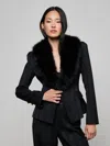 L'agence Kaisley Faux Fur Collar Blazer In Black