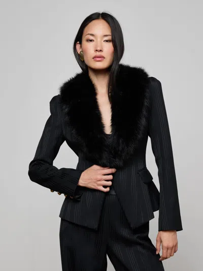 L'agence Kaisley Faux Fur Collar Blazer In Black