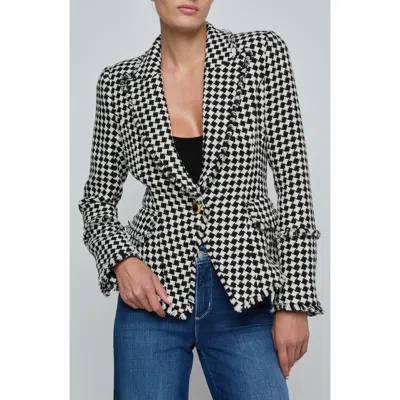 L'agence Kaisley Fray Hem One-button Blazer In Black