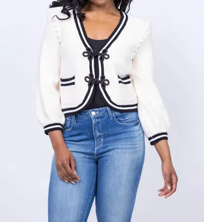 L'agence Kaito Trim Crop Cardigan In Ivory/black In Multi