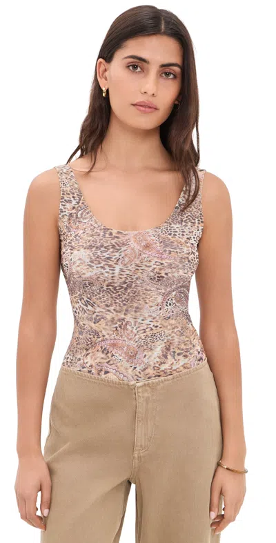 L'agence Kalea Tank Bodysuit Tan/valencia Leopard In Neutral