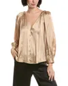 L'agence Kali Satin Silk Blouse In Brown