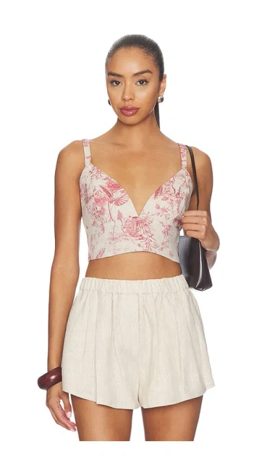L'agence Kaori Etoile-print Linen Bralette Top In Multi