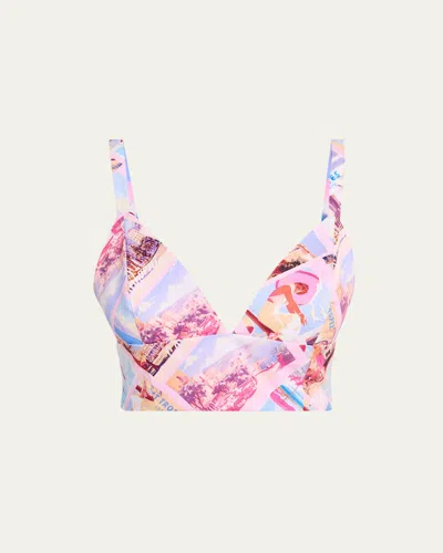 L'agence Kaori Bralette Pink Postcard Print In Blue