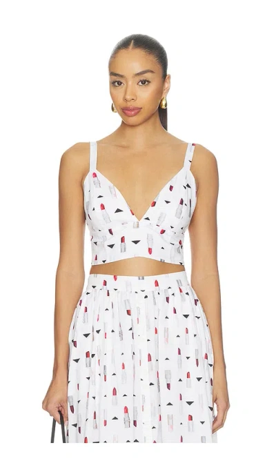 L'agence Kaori Lipstick-print Bralette Top In White