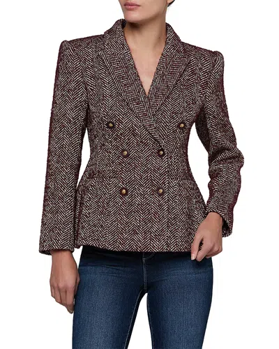 L'agence Karima Tweed Double Breasted Cinched Waist Blazer In Multi